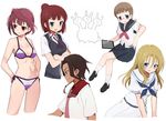  akado_harue bangs bikini blonde_hair blue_eyes blunt_bangs brown_hair chestnut_mouth cropped_legs crossed_arms funakubo_hiroko glasses green_eyes hair_bun long_hair megan_davin miyamori_school_uniform multiple_girls navel necktie oohoshi_awai open_mouth purple_eyes red_eyes red_hair ribbon saki saki_achiga-hen school_uniform senriyama_school_uniform shiraitodai_school_uniform shisoneri short_hair side-tie_bikini swimsuit usuzawa_sae 