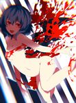  bat_wings blood blood_splatter chiruru96 chromatic_aberration fang flat_chest navel nude open_mouth purple_hair red_eyes remilia_scarlet solo touhou wings 