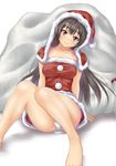  barefoot black_hair hat muffin_(sirumeria) original panties pantyshot pantyshot_(sitting) red_eyes sack santa_costume santa_hat sitting solo underwear 