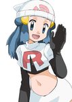  blue_eyes blue_hair cosplay hainchu hikari_(pokemon) navel pokemon team_rocket team_rocket_(cosplay) 