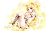  1girl blush child doll female headphones kagamine_lenka long_hair pp_(ki20rupi3) shoes skirt solo vocaloid 