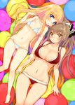  amagi_brilliant_park ball_pit bare_legs barefoot bikini blonde_hair blue_eyes breasts brown_hair cleavage from_above large_breasts latifa_fleuranza long_hair looking_at_viewer lying micro_bikini mirei multiple_girls navel o-ring o-ring_bikini o-ring_bottom o-ring_top on_back ponytail red_bikini sento_isuzu swimsuit thigh_gap underboob very_long_hair white_bikini yellow_eyes 