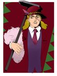  blonde_hair feather_boa hat highres jojo_no_kimyou_na_bouken male_focus necktie phantom_blood robert_eo_speedwagon scar shikkoku_no_notto sledgehammer solo yellow_eyes 