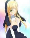  blonde_hair blush breasts detached_sleeves huge_breasts large_breasts long_hair love_colon nun screencap smile stitched 