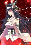 black_hair breasts candle detached_sleeves fusou_(kantai_collection) hachimaki hair_ornament headband japanese_clothes kantai_collection large_breasts long_hair naitou_ryuu nontraditional_miko pleated_skirt red_eyes skirt voodoo_doll 