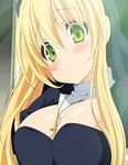  blonde_hair blush breasts cross green_eyes huge_breasts large_breasts long_hair looking_at_viewer love_colon nun screencap stitched 