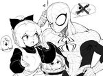  2girls ? bucket crossover english greyscale hair_bobbles hair_bun hair_ornament japan japanese_flag kisume kurodani_yamame marvel monochrome multiple_girls scratching_head space_jin speech_bubble spider-man spider-man_(series) thought_bubble touhou trait_connection twintails 