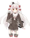  amatsukaze_(kantai_collection) bad_id bad_pixiv_id brown_eyes choker cowboy_shot dress garter_straps grey_neckwear hair_tubes hand_up headgear jewelry kantai_collection kuran_(yourcatissick) long_hair long_sleeves looking_at_viewer machinery neckerchief ring sailor_collar sailor_dress silver_hair solo striped striped_legwear thighhighs triangle_mouth two_side_up wedding_band white_background 