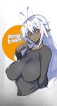  1girl antenna_hair breasts commentary commentary_request dark_elf dark_skin elf highres large_breasts long_hair looking_away namaniku_atk naughty_face orange_eyes pointy_ears sansei_muramasa soukou_akki_muramasa white_hair 