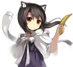  animal_ears banana black_hair brown_eyes casual cat_ears food fruit holding lino-lin long_hair looking_at_viewer original simple_background sketch smile solo white_background wind 