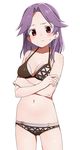 bikini blush brown_eyes crossed_arms kajiki_yumi navel purple_hair saki shisoneri short_hair standing swimsuit 