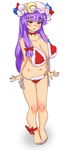  ankle_ribbon barefoot bikini blush bow breasts choker cleavage crescent front-tie_top fur_trim hair_bow hat highres kiriririn large_breasts long_hair nail_polish patchouli_knowledge purple_eyes purple_hair purple_nails ribbon santa_costume side-tie_bikini solo strap_gap swimsuit thigh_gap toenail_polish toes touhou very_long_hair 