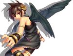  11kkr 1boy angel belt bike_shorts bird_wings brown_eyes brown_hair child dark_pit kid_icarus kid_icarus_uprising male male_focus outstretched_hand shorts simple_background solo toga white_background wings wreath 