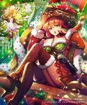  artist_name braid breasts bunny christmas christmas_lights christmas_ornaments christmas_tree christmas_wreath company_name crossed_legs fence garter_straps gift gun handgun hat high_heels large_breasts long_hair looking_at_viewer mouri_motonari_(sengoku_saga) official_art open_mouth picket_fence red_eyes sengoku_saga ship's_wheel sitting skirt snowman solo tajima_yukie thighhighs weapon wooden_fence 