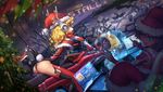  ass bad_id bad_pixiv_id blonde_hair blue_eyes bodysuit cable cat christmas christmas_tree gloves hat headphones highres holographic_touchscreen hover_bike long_hair mecha_musume multiple_girls observerz open_mouth original santa_costume santa_hat skin_tight sweat thighhighs 