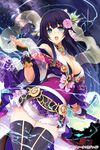  black_hair blue_eyes breasts cleavage gradient_hair hisenkaede japanese_clothes large_breasts long_hair multicolored_hair official_art solo thighhighs venus_blade 