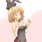  a-ktoo animal_ears blush breasts bunny_ears bunny_girl bunny_tail bunnysuit covered_navel hat large_breasts lunasa_prismriver pantyhose short_hair solo tail touhou 
