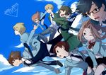  3girls 5boys blonde_hair blue_eyes brother_and_sister brown_eyes brown_hair digimon digimon_adventure_tri digimon_adventure_tri. ishida_yamato long_hair multiple_boys multiple_girls red_hair short_hair siblings smile takaishi_takeru takenouchi_sora uniform yagami_hikari yagami_taichi 