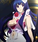  blue_hair breasts cleavage flower highres long_hair madan_no_ou_to_vanadis navel purple_eyes red_flower red_rose rose screencap solo standing stitched third-party_edit valentina_glinka_estes very_long_hair white_flower white_rose 