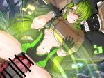  1boy 1girl areolae asphyxiation bar_censor blood breast_press breasts censored character_request clenched_teeth gloves green_eyes green_hair hanazawa_suou hetero large_penetration large_penis long_hair motion_lines musical_note navel nipples one_eye_closed open_clothes penis rape restrained sex size_difference teeth torn_clothes vaginal virgin white_cat_project 