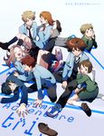  5boys blue_hair brown_eyes brown_hair carrying closed_eyes digimon digimon_adventure_tri. everyone glasses ishida_yamato izumi_koushirou kido_jou long_hair multiple_boys multiple_girls necktie odaiba_middle_school_uniform orange_hair princess_carry school_uniform short_hair skirt smile t_k_g tachikawa_mimi takaishi_takeru takenouchi_sora tsukishima_general_high_school_uniform yagami_hikari yagami_taichi 