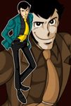  1boy arsene_lupin_iii artist_request black_hair formal hands_in_pockets lupin_iii male male_focus smile solo suit zoom_layer 