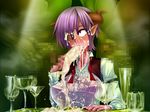  1girl 2boys armband bartender blush bow bowtie breasts buttons cheek_bulge cocktail_glass cuff_links cum cum_in_mouth cum_on_clothes cum_on_hair cumdrip cup dark_skin demon_girl demon_horns drinking_glass erect_nipples facial fleur_de_lis game_cg gokkun green_skin high_collar holding horns large_breasts lilith-soft long_sleeves male_masturbation masturbation monster multiple_boys multiple_penises nail_polish navel nose_blush one-eyed open_clothes open_vest orange_eyes orc penis plump purple_hair scar see-through shindou_l short_hair sitting solo_focus standing table taimanin_asagi taimanin_asagi_battle_arena tears testicles tongue tongue_out untied veins velvet_(taimanin_asagi) vest vomit 