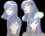  armor asou_yuuko bikini_armor blue_eyes blue_hair concept_art long_hair looking_at_viewer mugen_senshi_valis scarf shoulder_pads smile valis 