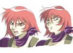  angry concept_art kirishima_reiko looking_at_viewer mugen_senshi_valis red_eyes red_hair scarf shoulder_pads 