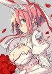  breasts cleavage earrings elphelt_valentine from_side green_eyes grey_background guilty_gear guilty_gear_xrd hairband hiraga_matsuri jewelry large_breasts looking_at_viewer pink_hair puffy_sleeves short_hair sketch smile solo spikes upper_body veil 