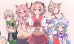  6+boys :&gt; :3 animal_ear_fluff animal_ears arikawa_hime armband arms_up astolfo_(fate) bag bangs bare_shoulders bending_forward blend_s blue_choker blue_eyes blue_hair blue_skirt blush box braided_ponytail brooch cat_ears choker collarbone commentary cowboy_shot crossed_arms crossover dress elbow_gloves embarrassed english_commentary eyebrows_visible_through_hair fang fang_out fate/grand_order fate_(series) felix_argyle gift gift_bag gift_box gloves green_pants hacka_doll hacka_doll_3 hair_between_eyes hair_ribbon heart-shaped_box highres himegoto holding holding_bag holding_box holding_chocolate jacket jewelry kanzaki_hideri kukie-nyan light_brown_hair long_hair long_sleeves looking_at_another looking_at_viewer male_focus midriff multiple_boys multiple_crossover o_o object_hug open_mouth orange_eyes pants parted_bangs pink_background pink_eyes pink_hair plaid plaid_skirt pleated_skirt purple_eyes re:zero_kara_hajimeru_isekai_seikatsu red_sailor_collar red_skirt ribbon sailor_collar school_uniform serafuku shirt short_hair short_sleeves silver_hair skirt sleeveless sleeveless_dress smile sweater_vest totsuka_saika track_jacket trap twintails upper_body valentine white_gloves white_shirt yahari_ore_no_seishun_lovecome_wa_machigatteiru. 