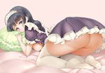  ass bad_id bad_pixiv_id bent_over black_hair blush braid breasts long_hair maid maid_headdress medium_breasts original sideboob smile solo takahata_yuki thighhighs twin_braids white_legwear 