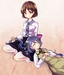  bad_id bad_pixiv_id brown_eyes brown_hair closed_eyes dress flower hair_flower hair_ornament hairband lap_pillow long_hair multiple_girls purple_hair seiza short_hair siblings sisters sitting skirt sleeping smile touhou tsukumo_benben tsukumo_yatsuhashi twintails uranaishi_(miraura) 