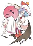 bat bat_wings blue_hair bow cup drinking_glass hat hat_bow high_heels highres moon red_eyes red_moon remilia_scarlet solo touhou wine_glass wings yuugiri 