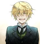  blonde_hair closed_eyes crying formal male_focus necktie open_mouth oz_vessalius pandora_hearts simple_background smile solo suit tears upper_body vest wavewhisper 