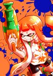  domino_mask female grin ink inkling long_hair mask nintendo orange_eyes orange_hair shoes shorts smile sneakers solo splatoon teeth tentacle_hair yuuki_(yukigeshou_hyouka) 