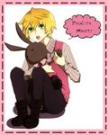  asagao_minoru blonde_hair boots copyright_name green_eyes male_focus necktie open_mouth oz_vessalius pandora_hearts sitting solo stuffed_animal stuffed_bunny stuffed_toy vest 