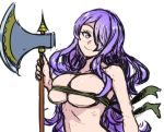  1girl akairiot axe breasts camilla_(fire_emblem_if) cleavage erect_nipples fire_emblem fire_emblem_heroes fire_emblem_if hair_over_one_eye headband large_breasts long_hair nintendo purple_eyes purple_hair smile underboob very_long_hair wavy_hair 