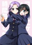  hug kajiki_yumi kanzaki_karuna mahjong multiple_girls saki school_uniform touyoko_momoko tsuruga_school_uniform 