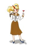  bishoujo_senshi_sailor_moon blonde_hair cosplay cup horn hoshiguma_yuugi kino_makoto kino_makoto's_school_uniform kino_makoto_(cosplay) long_hair nushin_(nishin-dou) pointy_ears ponytail red_eyes sakazuki school_uniform solo touhou 