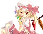  bad_id bad_pixiv_id blonde_hair colorized fang fingernails flandre_scarlet gotou_nao hat one_side_up red_eyes ribbon short_hair solo touhou vi_(ena0930) wings 