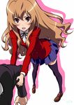  aisaka_taiga brown_eyes brown_hair dragging from_above legs long_hair looking_up oohashi_high_school_uniform school_uniform skirt solo_focus suna thighhighs toradora! 