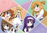  arisa_bannings blonde_hair blue_eyes brown_hair fate_testarossa green_eyes hair_ribbon hairband long_hair lyrical_nanoha mahou_shoujo_lyrical_nanoha multiple_girls pantyhose purple_eyes purple_hair red_eyes ribbon short_hair souto takamachi_nanoha tsukimura_suzuka twintails yagami_hayate 