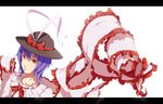  bow bowtie frills long_sleeves nagae_iku purple_hair red_bow red_eyes red_neckwear short_hair simple_background solo sousou_(sousouworks) touhou upper_body white_background 