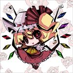  bad_id bad_pixiv_id banned_artist blonde_hair bow chibi dress flandre_scarlet hat one_side_up red_eyes ribbon short_hair solo tetsubuta touhou 