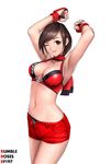  armpits breasts brown_eyes brown_hair collar gloves hinomoto_reiko large_breasts rumble_roses ryu_(ryu's_former_site) short_hair short_shorts shorts solo 