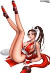  breasts brown_eyes brown_hair cleavage error fatal_fury gloves large_breasts legs legs_together legs_up long_hair long_legs pelvic_curtain ponytail revealing_clothes rope ryu_(ryu's_former_site) shiranui_mai sideboob solo the_king_of_fighters 
