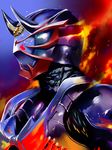  bodysuit doku_gorira fire flame helmet horns kamen_rider kamen_rider_hibiki kamen_rider_hibiki_(series) male_focus md5_mismatch oni solo upper_body 