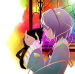  cat hairband kaenbyou_rin kaenbyou_rin_(cat) komeiji_satori mosaic pink_eyes purple_hair short_hair solo stained_glass suisa touhou 