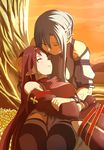  asuna_(sao) asuna_(sao-alo) blue_hair breastplate closed_eyes death detached_sleeves fingerless_gloves gloves hairband highres long_hair multiple_girls pointy_ears purple_hair spoilers sword_art_online tears thighhighs yewang19 yuuki_(sao) 